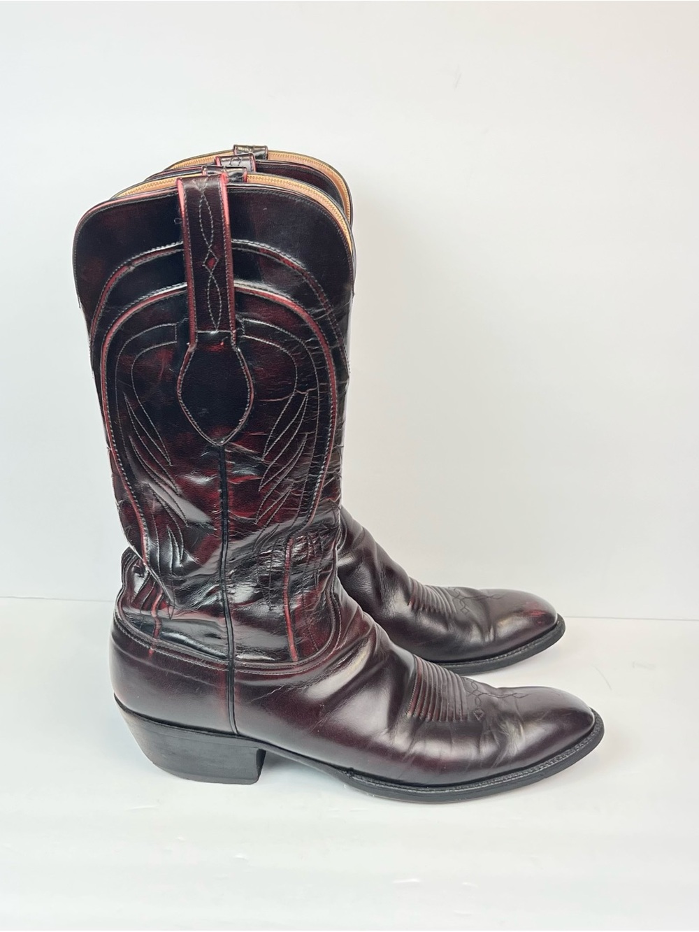 Vintage Lucchese Boots Size 11.5B Black Cherry Leather western Cowboy Handmade